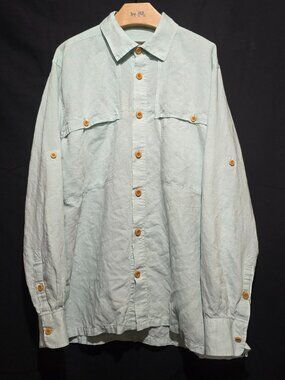 J.L. Powell Men's Vented Linen Blend LS BF Outdoor Bush Fishing Shirt L.Blue  L*
